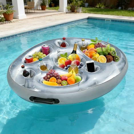 Soavoa Bar Flottant Gonflable Piscine 8 Porte-Boissons et Snacks, Support Téléphone Stable, Accessoire Spa Plage Fête Été