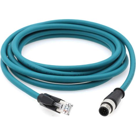 8-pin A-coded RJ45 M12 Ethernet cable (2 meters) for Cognex In-Sight PLC 5000, 7000, DMR 200, 500 and ISM1400.