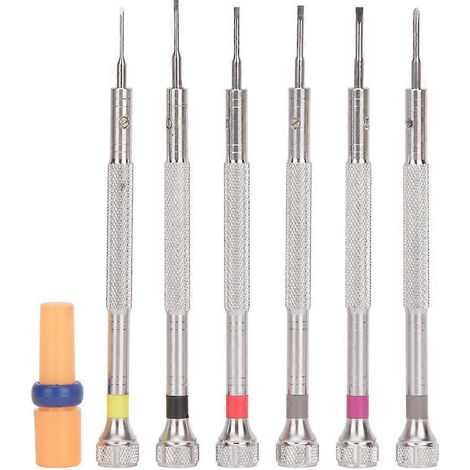 Kit d'outils de réparation et de démontage de montres, comprenant un ensemble de tournevis en acier inoxydable avec embouts plats et croisés. (1/5)