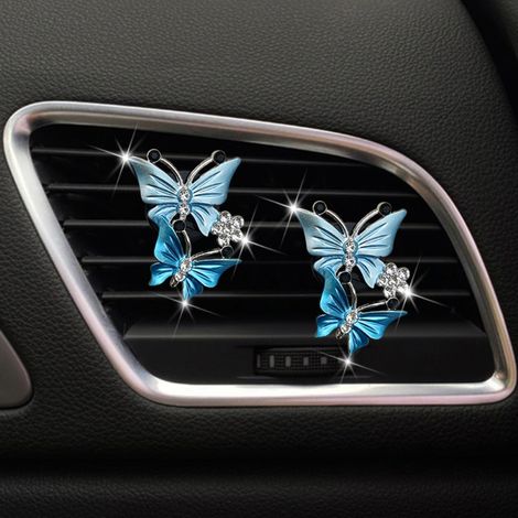 Lot de 2 diffuseurs de parfum papillon pour grille d'aération de voiture, avec strass et accessoires brillants. (1/5)