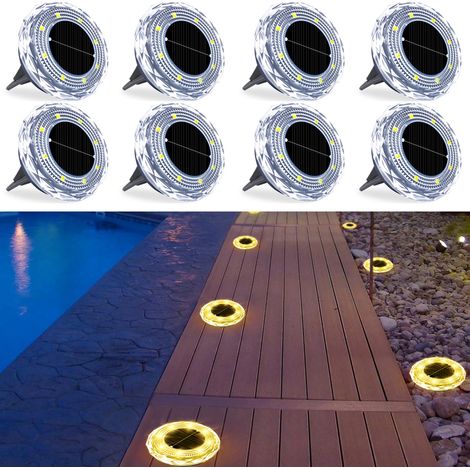 Lot de 8 lampes solaires d'extérieur à LED blanc chaud, design étanche, pour jardin, allée et pelouse (1/5)