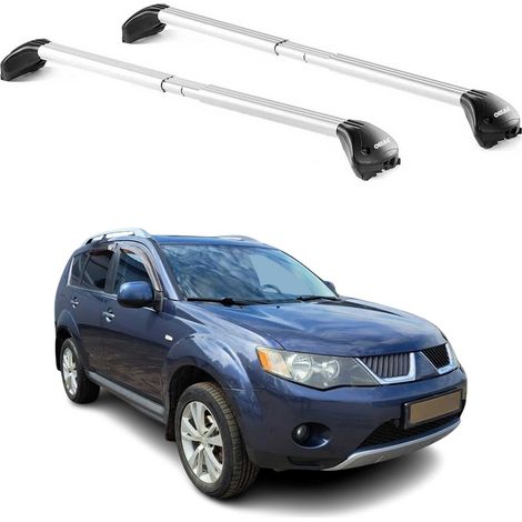 OMAC Barres de toit transversales certifiées TÜV pour Mitsubishi Outlander II 2006-2012 – Verrouillables (4 antivols) – Charge max 100 kg – Sangle inox + protection caoutchouc Argent (1/4)