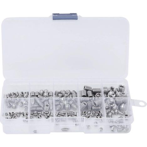 Set Screws, 200 Pcs Grub Screw Cone Point Hex Socket Stainless Steel for Accuracy Instruments M3/M4/M5/M6/M8 (1/4)