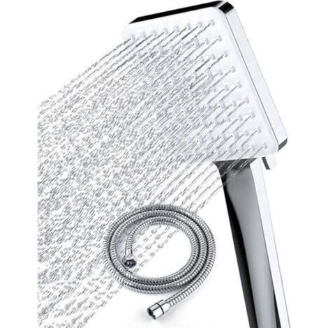 Pommeau de Douche Haute Pression avec Tuyau de 1,5 m Pommeau Douche Economie Deau avec 6 Modes de Douche Réglable Universelle Grande Douchette Douche, Carrée Chromés (1/4)