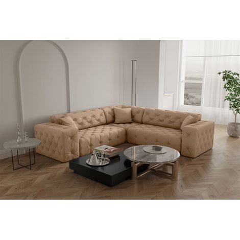 Ecksofa Designersofa CHANTAL in Stoff Opera Velvet Beige Seite Universal (1/5)