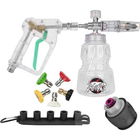 Kit de pistolet de nettoyage haute pression transparent pour voiture avec canon à mousse 1/4" Quick Plug 1L et 5 embouts et connecteur de tuyau pour lavage de (1/5)