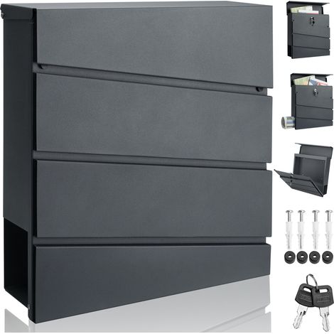 MONZANA® Letter Box Post Boxes Wall mounted waterproof Anthracite Steel, Weatherproof Postbox for outside wall Letterbox Post Box with Newspaper Holder Compartment, 2 Keys, Mailbox, 37x36.5x11cm (1/5)