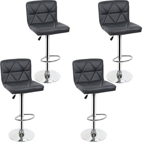 Lot de 4 Tabourets de Bar Cuir Artificiel et Métal Siège Pivotant et Hauteur Réglable Gris (1/5)