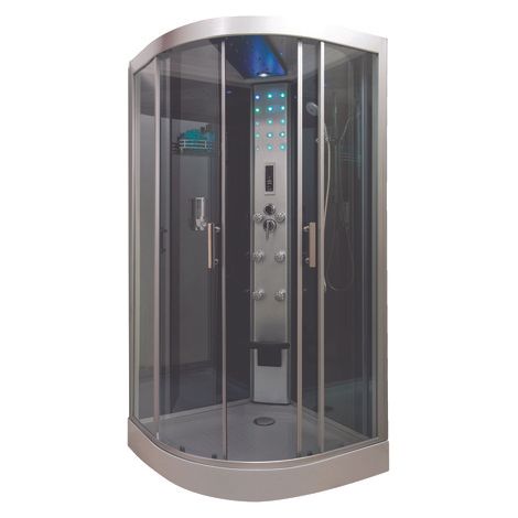 ONDEE ZEN - Cabine de douche hydromassante - SKADI - radio- Chromothérapie LED - 1/4C 100 cm - Noir