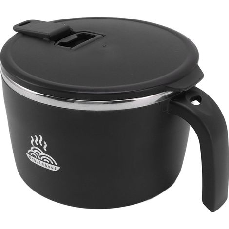 Instantnudelschalen aus Edelstahl mit Deckel, Abtropfschale und Handyhalterung, 1300 ml, schwarz, großes Fassungsvermögen für Studentenwohnheim oder Büro (1/5)