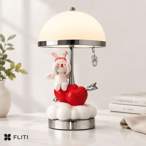 FLITI Lampe de table lapin cupidon ailé cœur rouge 3 tons d'éclairage luminosité réglable blanc (1/5)