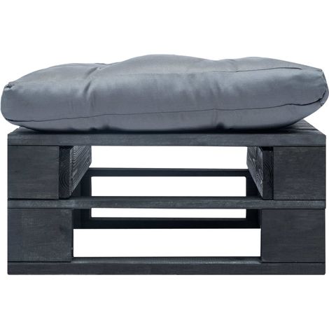 Repose-pied palette de jardin，Tabouret  de jardin avec coussin gris noir bois CFW35867 (1/3)