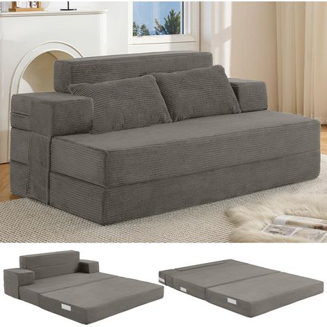 Canapé-lit double pliable – Fauteuil lit convertible avec oreiller et accoudoirs, matelas futon pliable avec soutien dorsal, canapé lit sans os pour salon et chambre à coucher, gris foncé (1/5)