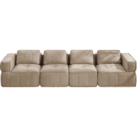 Modulares Sofa 4-Sitzer aus Polyester, ohne Montage, tiefe Sitzfläche, rutschfeste Basis, Sand (1/5)