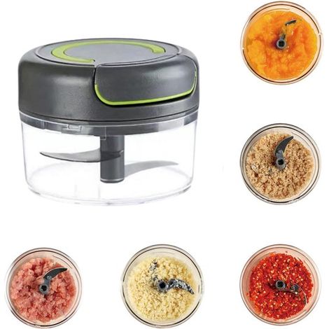 Hakmolen - Chopper - Hachoir à oignon - hachoir à oignon avec cordon de traction, multi-hachoir manuel - hachoir à légumes ménager avec cordon de traction - hachoir à légumes manuel - (gris - 160 ml) (1/5)