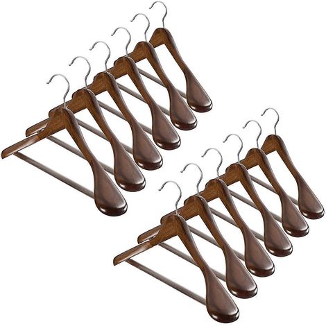 12er-Pack Kleiderbügel aus Holz mit breiten Schultern und rutschfester Hosenstange – Anzugbügel aus Massivholz mit glatter Oberfläche (1/5)
