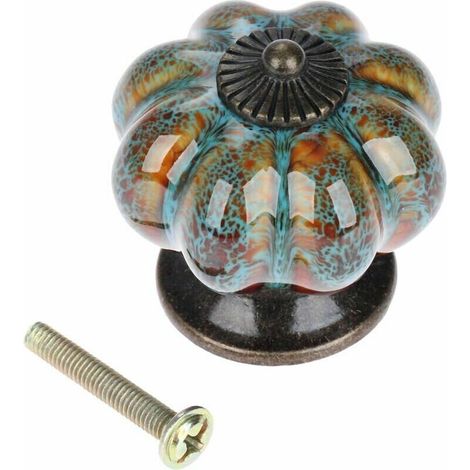 Bouton de porte en céramique antique citrouille pour armoires, armoires, commode, tiroirs, meubles de cuisine, poignées de tirages (10 pièces, bleu)