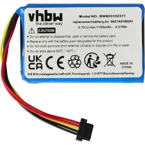 vhbw 1x Akku kompatibel mit TomTom Go 9000, 6000, 5000, 5100 GPS Navigation Navi (1100 mAh, 3,7 V, Li-Ion)