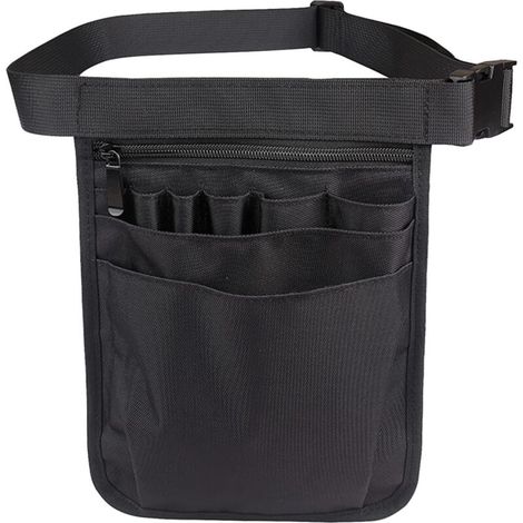 Borsa multifunzionale da infermiera con cintura, marsupio porta attrezzi, borsa porta accessori per infermieri, nera con cintura regolabile per infermieri e giardinieri -Crezuo