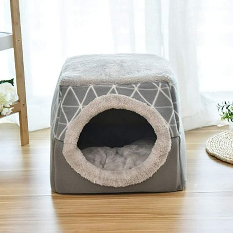 Graues Katzenbett 38x38x34cm, gemütlicher Korb mit herausnehmbarem Kissen, Katzenversteck, weiches und bequemes Versteck (1/5)