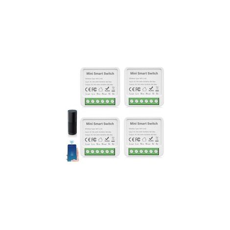Lot de 4 Modules Interrupteur Intelligent, Compatible Alexa et Google Assistant, Automatisation Maison Sans Hub