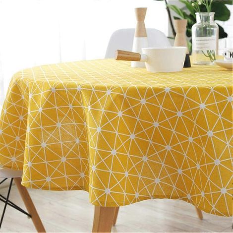 Nappe ronde style nordique épuré, idéale pour une table ronde. Nappe en lin et coton anti-poussière. (1/3)