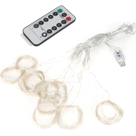 Guirlande lumineuse rideau LED 3 x 3 m, 300 LED, 8 modes d'éclairage, télécommande USB, fil de cuivre, effet ciel étoilé, jaune chaud (1/5)