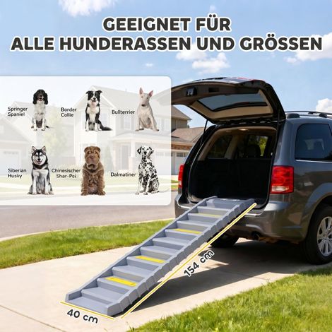 Rampe escamotable auto pour chien, échelle 10 marches antidérapante, 154x40 cm, adaptée aux grands canidés jusqu'à 25 kg (1/5)