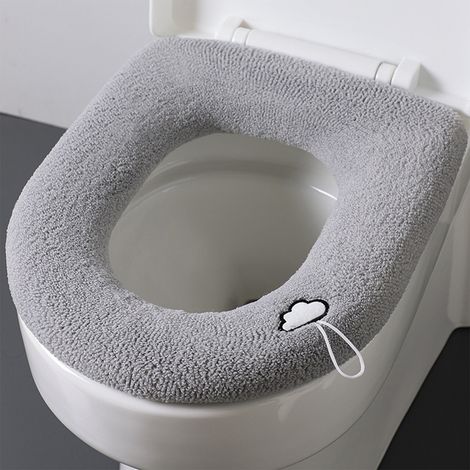 Cojín suave y cálido para asiento de inodoro – Funda lavable para asiento de inodoro con correa, poliéster, rosa/amarillo/verde oscuro/verde claro/gris oscuro, varios tamaños, 1 unidad (1/5)