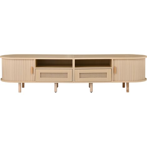 Ovales TV-Lowboard 170 x 40 x 40 cm aus MDF in heller Holzoptik mit 2 Schubladen (1/5)