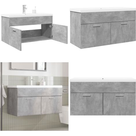 vidaXL Armoire lavabo de salle de bain avec bassin intégré gris béton (1/5)