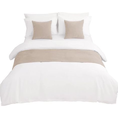 Chemin De Lit - Coton Lin 240x50 cm - Pour Lit 180 cm - Beige (1/5)