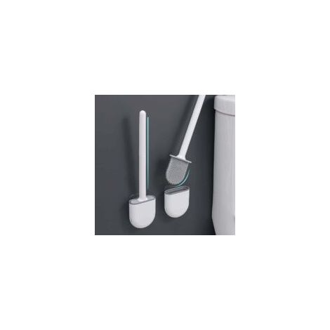 Silikon-Toilettenbürste und tiefer Halter mit langem, rutschfestem Kunststoffgriff und flexiblen Borsten, schnelltrocknender Toilettenbürstenhalter - Crezuo (1/4)