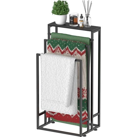 Freestanding 3-Tier Towel Rail with Storage Shelf, Indoor & Outdoor Towel Drying Stand for Bathroom (1/5)