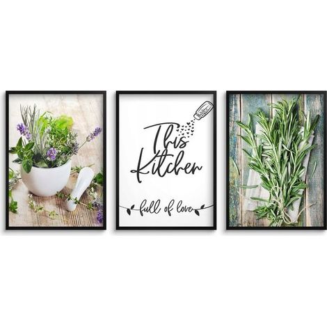 Set di 3 poster Arte murale per la cucina Poster da cucina Erbe aromatiche