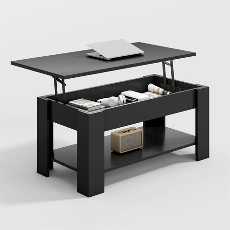 Lift-Top Coffee Table with Hidden Storage & Open Shelf CARTER BLACK