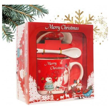 Tazza natalizia Ecarla con piattino e cucchiaino in confezione regalo KB19WZ4 400 ml (1/2)