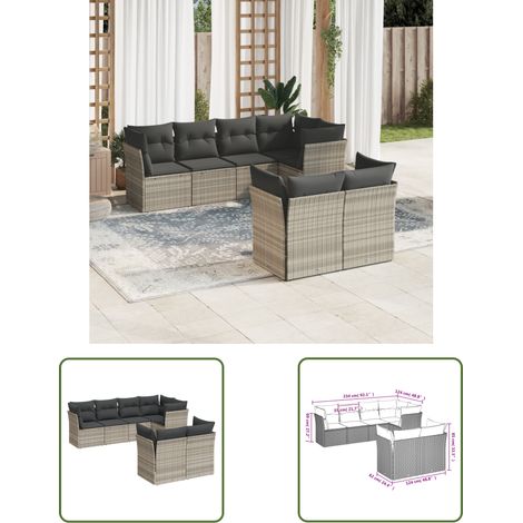 vidaXL Salon de jardin avec coussins 7 pcs gris clair résine tressée (1/3)