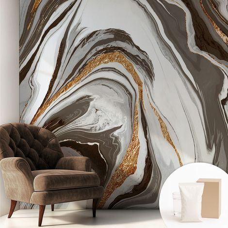 Tapete Vliestapete mit Kleber - Wandgestaltung - Tapete Wohnzimmer - Flur Eingangsbereich Marmorierte Wirbel 250x250 cm (1/5)