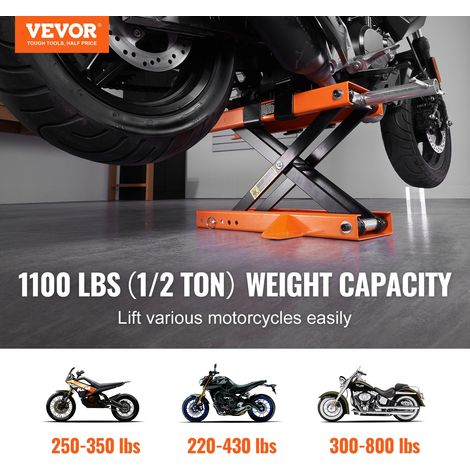 Cric de Moto à Ciseaux 500 kg Hauteur de Levage 9,5-40 cm Pont Élévateur Hydraulique avec Selles Antidérapantes Table Élévatrice pour Moto avec Manivelle Amovible pour Entretien Quad ATV Atelier (1/5)