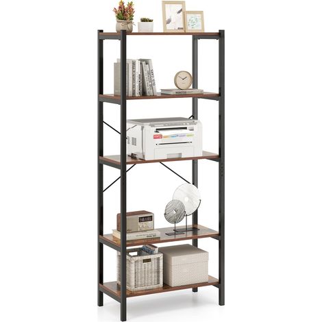 COSTWAY 5-Tier Bookshelf Bookcase Display Rack with Metal Frame-Coffee (1/5)