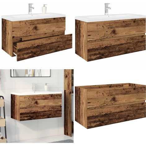 vidaXL Meuble lavabo avec bassin et robinet intégrés vieux bois