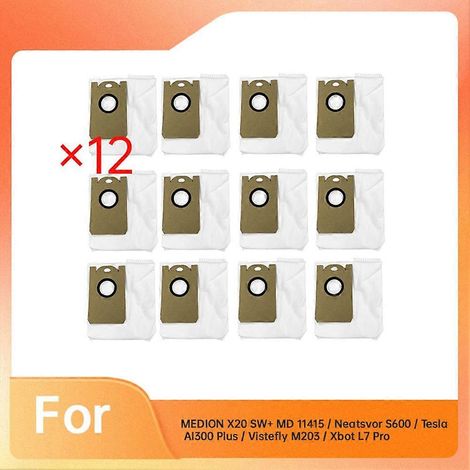 12 bolsas para polvo para MEDION X20 SW+ MD 11415 / Neatsvor S600 / Tesla AI300 Plus / Vistefly M203 / Xbot L7 Pro Sweeper() (1/4)