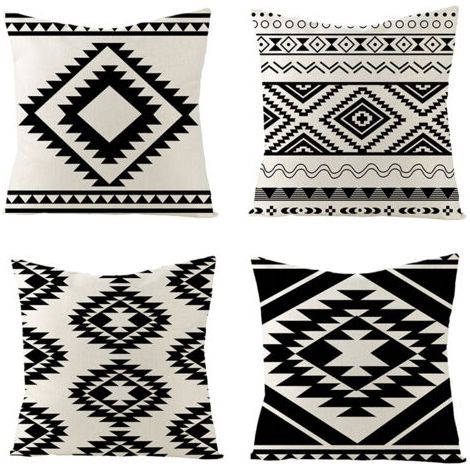 QORVA-4 pièces housses de coussin décoratif housse de coussin lin housse de coussin nordique noir blanc canapé housse de coussin taie d'oreiller 45X45 cm (1/5)