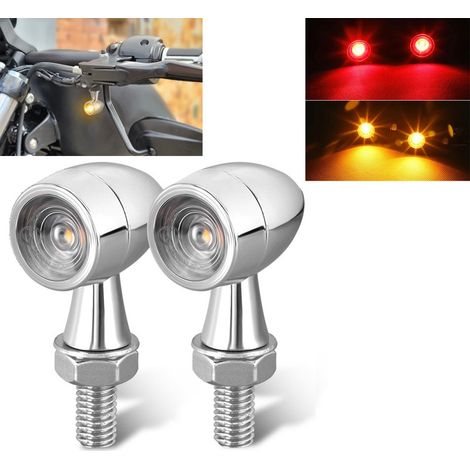 Pack de 2 Clignotants + Stop LED Moto Bullet Style Harley - Version Chrome - ECE Homologué (1/5)