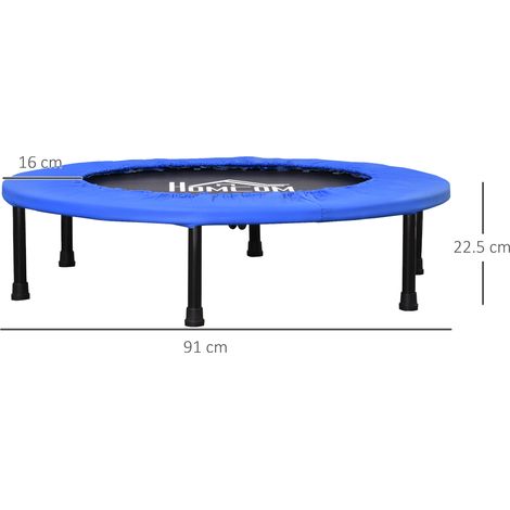 Trampoline d'entraînement à 30 ressorts, en acier, plastique et PP, 91 cm de diamètre x 22,5 cm de hauteur, noir et bleu. (1/5)