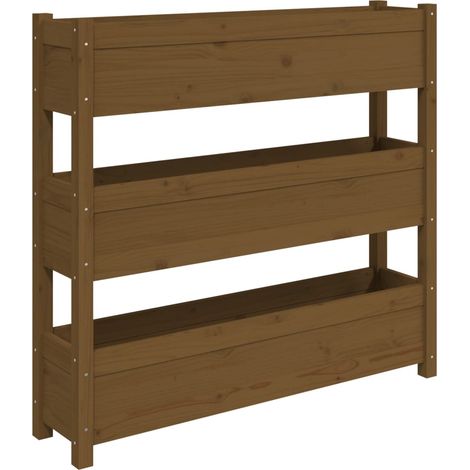 Macetero bancal elevado plantas flores terraza jardín 112 x 25 x 104,5 cm madera maciza de pino marrón 020037396