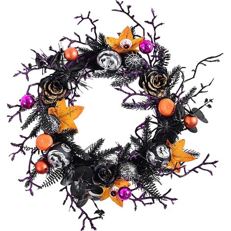 Couronne décorative d'Halloween suspension de porte vigne pour fêtes d'horreur maisons hantées feuille d'érable 45cm Rose (1/5)