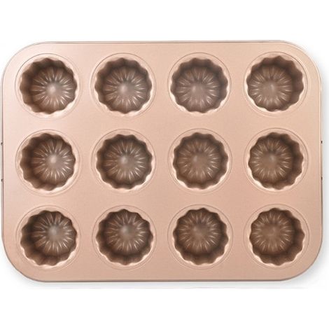 Moule gâteau acier carbone 12 cavités rose doré (1/4)