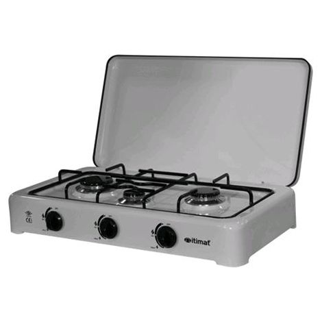 Fornello a gas 3 fuochi acciaio potenza 4,1kW consumo 47-70-100g/h cm 58x34x10h con coperchio peso 4,4Kg